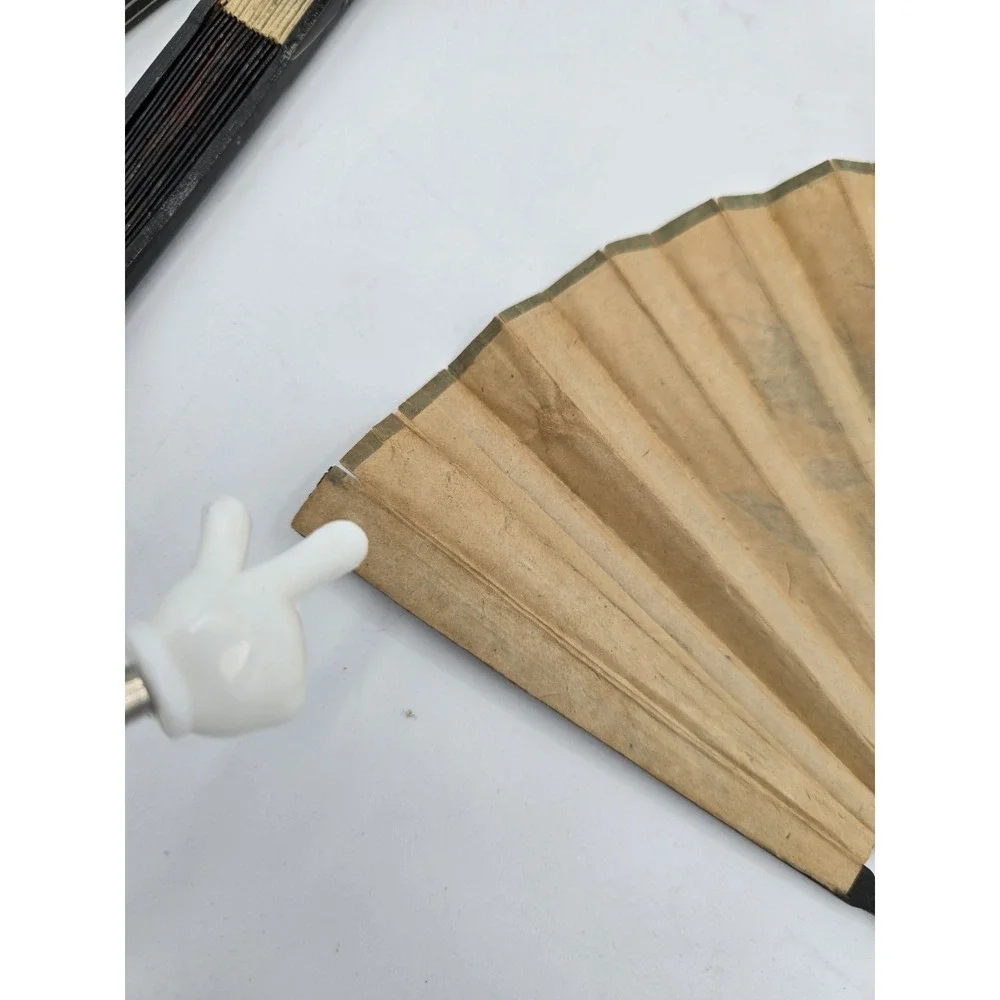 3 Lot Matching VTG Chinese Folding‎ Hand Fans Handmade Painted Rice/Bamboo Paper - Picture 9 of 16